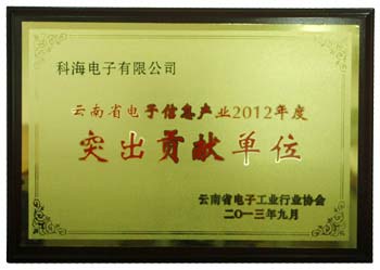 沙龙国际s36电子云南省电子信息产业2012年度“突出贡献单位”